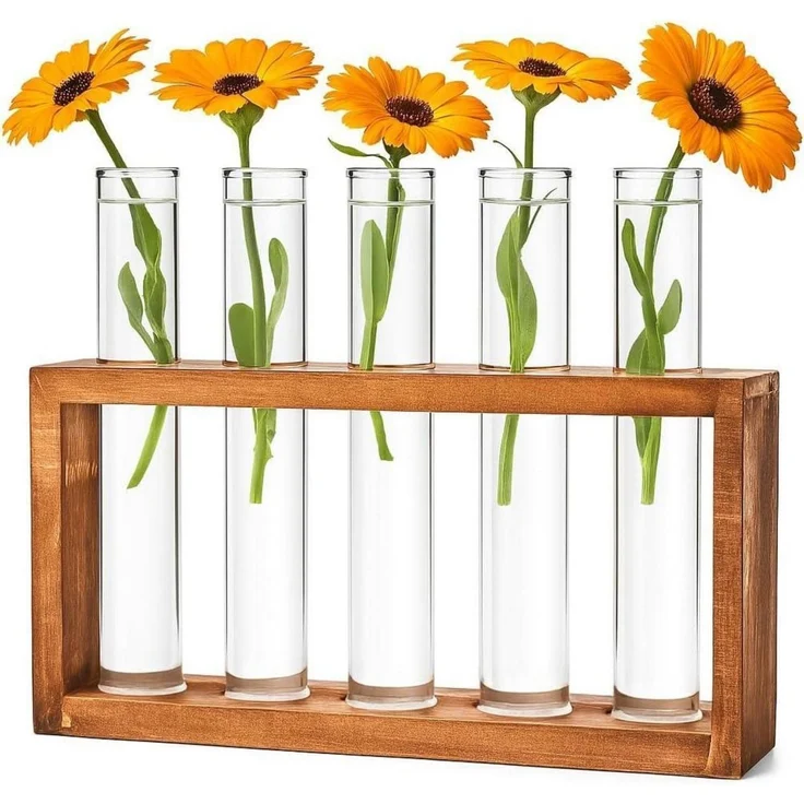 Cieex Reagenzgläser Blumenvase Set mit Holzständer - Moderne Vasen Deko für – Bild 1