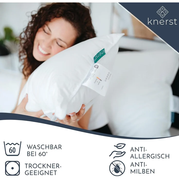 KNERST Kopfkissen Kopfkissen Nano Cloud Fill 100% Polyester, Füllung: NanoCloudFill Technologie – 100% Polyester, ergonomisches Schlafkissen ideal für jede Schlafposition, Kissen mit eleganter, weißer Biese – Bild 6