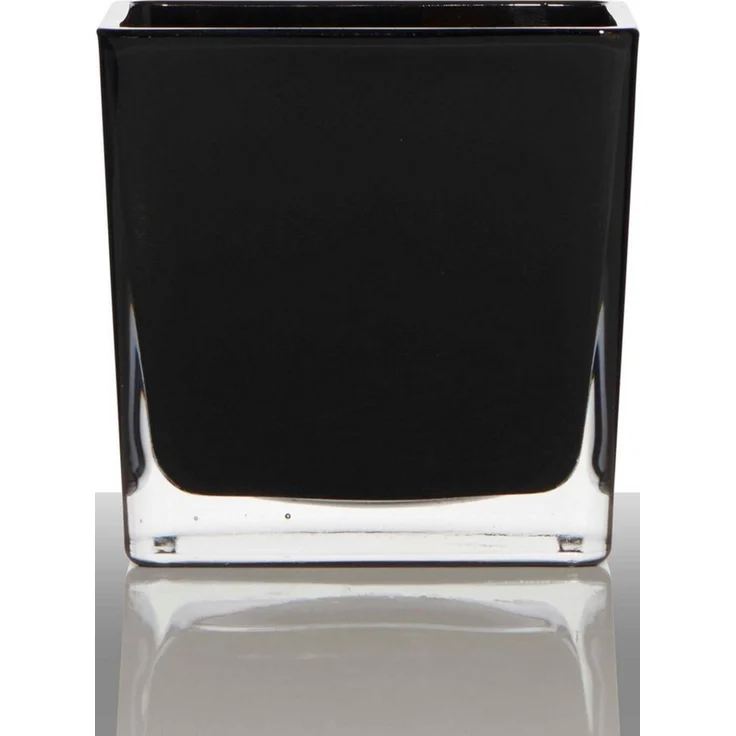 INNA-Glas Blumentopf Glas Übertopf Kim, Würfel - Viereckig, schwarz, 12x12x12cm