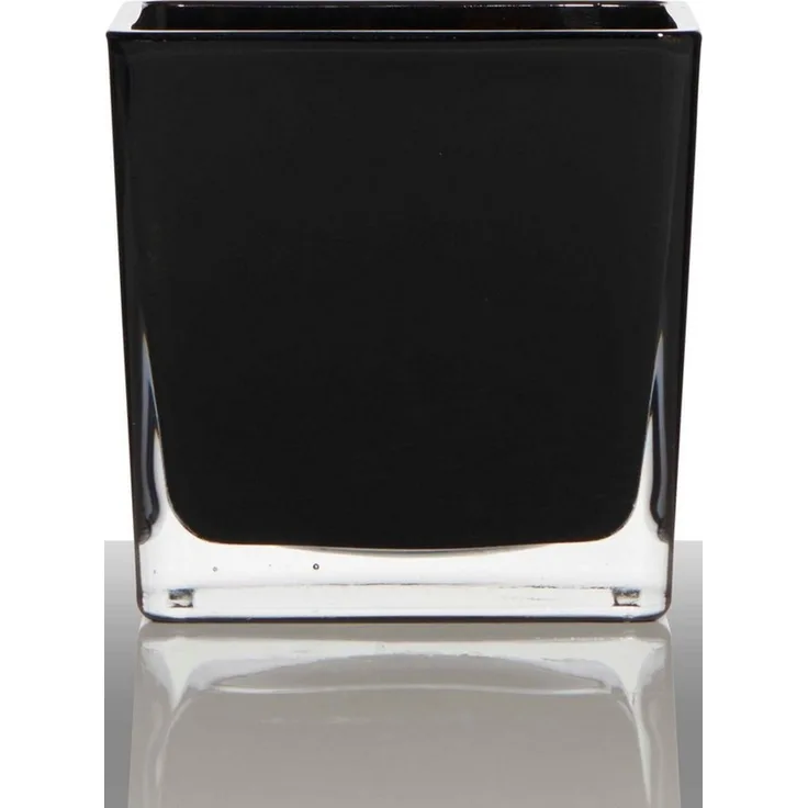 INNA-Glas Blumentopf Glas Übertopf Kim, Würfel - Viereckig, schwarz, 12x12x12cm