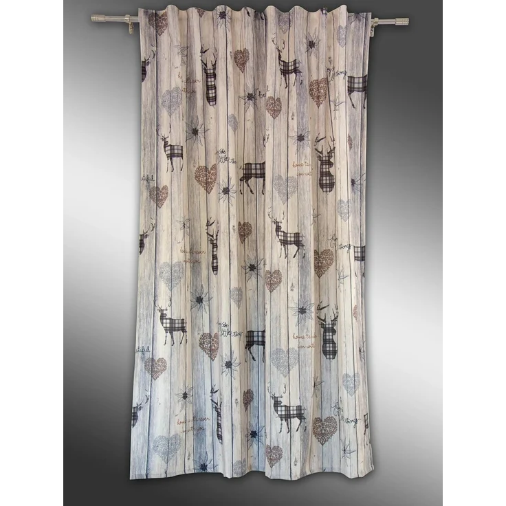 Clever-Kauf-24 Vorhang Schlaufenschal Hirsch Landhaus braun 135x145/ 175/ 245 (1 St), verdecketeSchlaufen, halbtransparent, Store – Bild 1