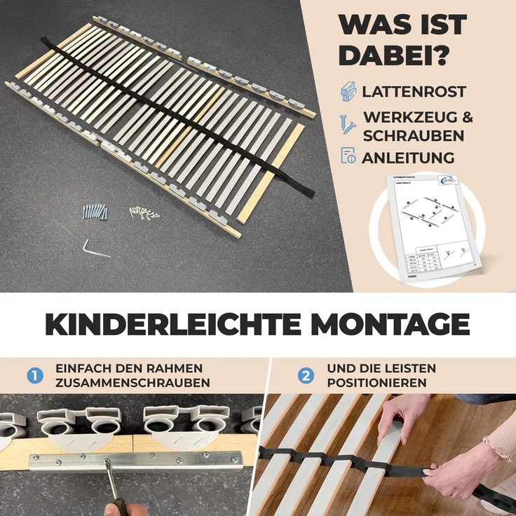 Coemo Starrer Lattenrost "EasyLat" 80x200 cm mit Mittelgurt & 28 Leisten – Bild 4