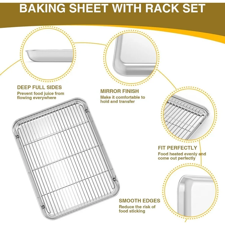 Wildone Backblech Gitter-Set Edelstahl-Backform Kühlgitter 16 12 9 inch – Bild 4