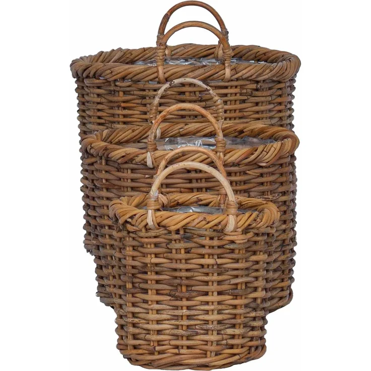 vidaXL Blumentopfkorb mit Speicher GENDT 3 stk. Naturbraun Kubu Rattan 42020956 – Bild 5
