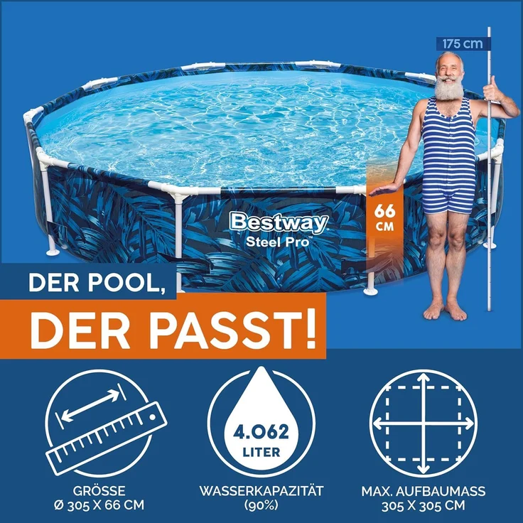 Steel Pro™ Frame Pool ohne Pumpe Ø 305 x 66 cm, tropisches Blatt-Design, rund – Bild 4