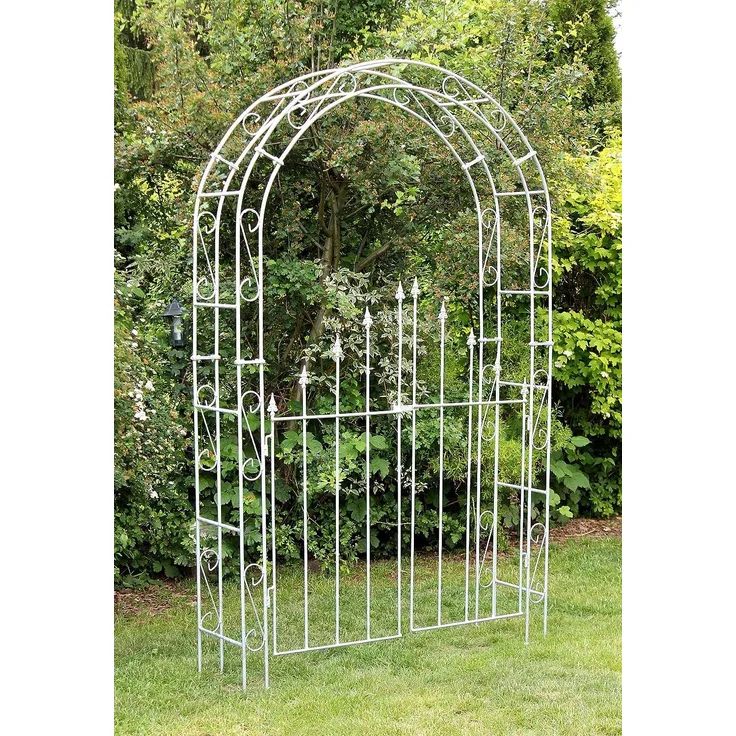 DanDiBo Rosenbogen mit Tür Metall Verzinkt Breite 140 cm Rundbogen Feuerverzinkt Wetterfest Massiv Volleisen Rankhilfe