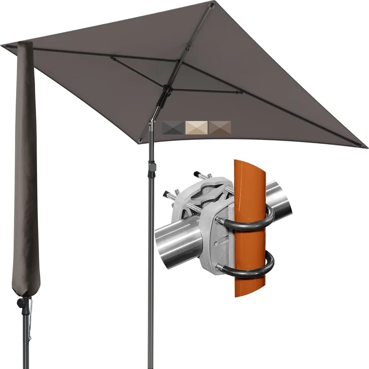 Menz Sonnenschirm Balkon - 3-IN-1 Sonnenschutz Balkon SET in Anthrazit, UPF 50+ Sonnenschirm rechteckig 200x125 cm + Sonnenschirmhalter Balkongeländer + Sonnenschirmhülle – Bild 1