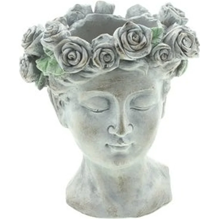 Dekoleidenschaft Blumentopf Büste "Rosenkrone" Pflanztopf, Pflanzgefäß, Pflanzschale, Gartendeko, in antiker Steinoptik aus Polyresin für Draußen – Bild 6