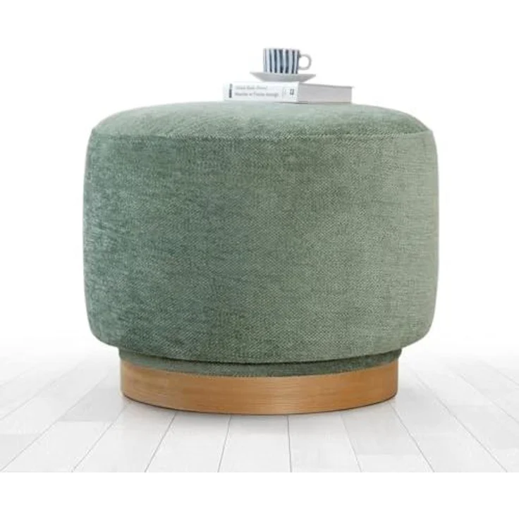 Stylish Green Pouffe, 100% Cotton, 360° Rotatable, Oak Wood Legs, 55 x 43 x 55 cm | Medium Hard Sponge (35 DNS) | Perfect for Modern Living Spaces – Bild 5