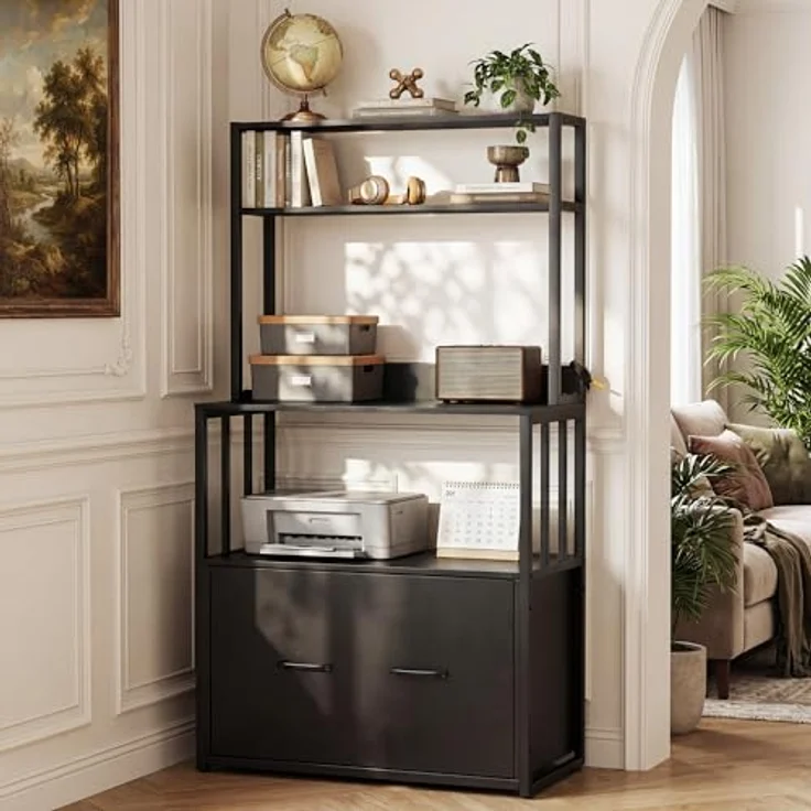 YITAHOME Aktenschrank mit Schublade, Aktenschrank mit Bücherregal für A4, Briefe, Rechtsakten, Metall-Aufbewahrungsschrank, Druckerständer für Büro, Schule, Zuhause, Organisation, Schwarz – Bild 2