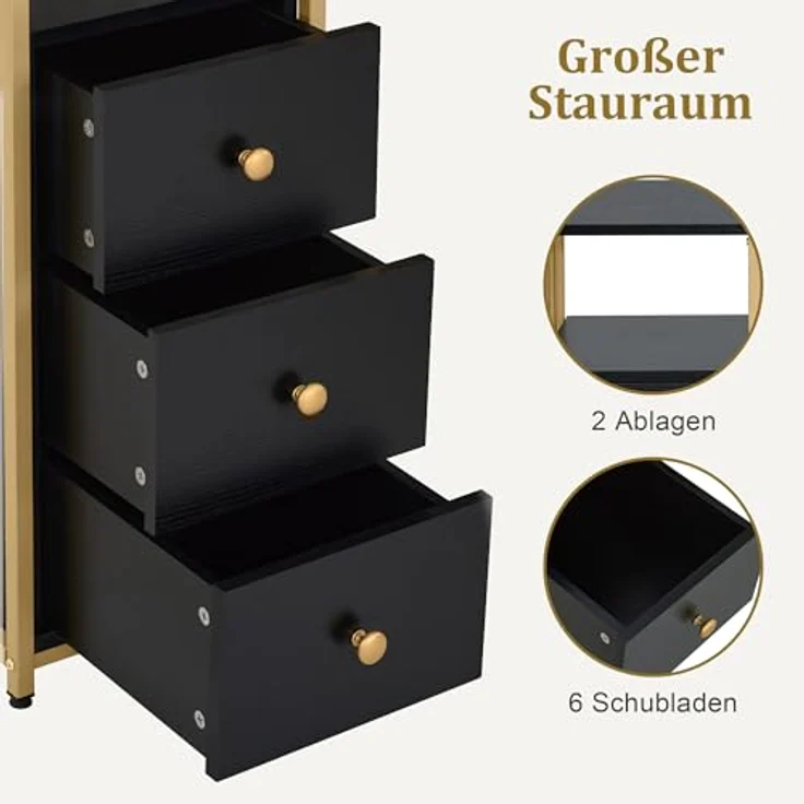 M MCombo Schreibtisch mit 6 Schubladen, Nageltisch aus Holz Metallgestell, Manikürtisch Schwarz-Gold, Schminktisch ohne Spiegel Modern, Computertisch mit Ablagen Wohnzimmer, 46x125x81cm, 2425 – Bild 6