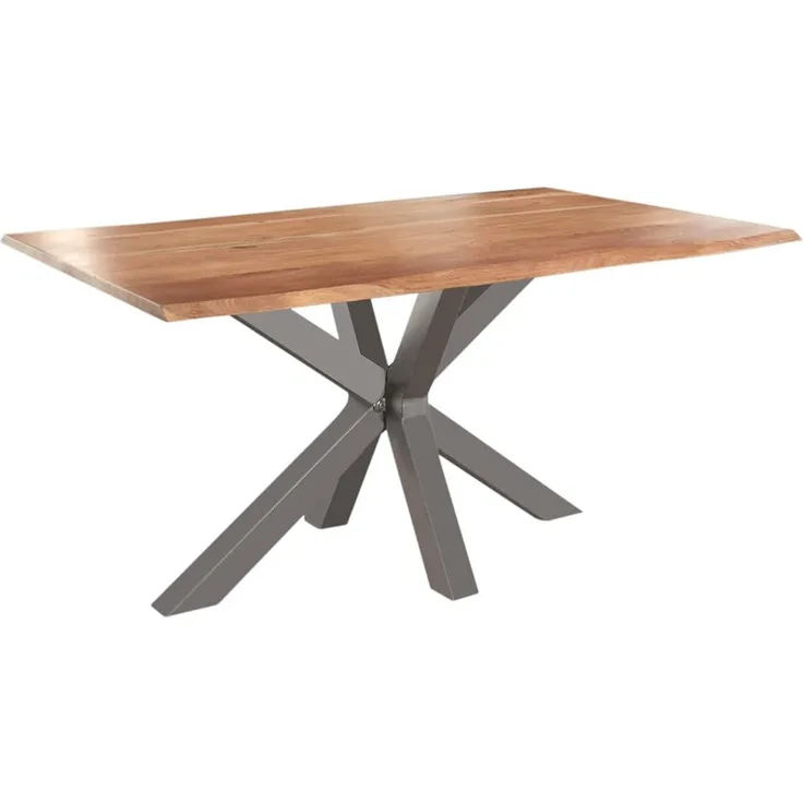 SAM Baumkantentisch 140x80 cm Spyro, Akazienholz naturfarben & massiv, Esszimmertisch mit silbernem Spider-Metallgestell, Platte 26 mm, FSC® 100% Zertifiziert