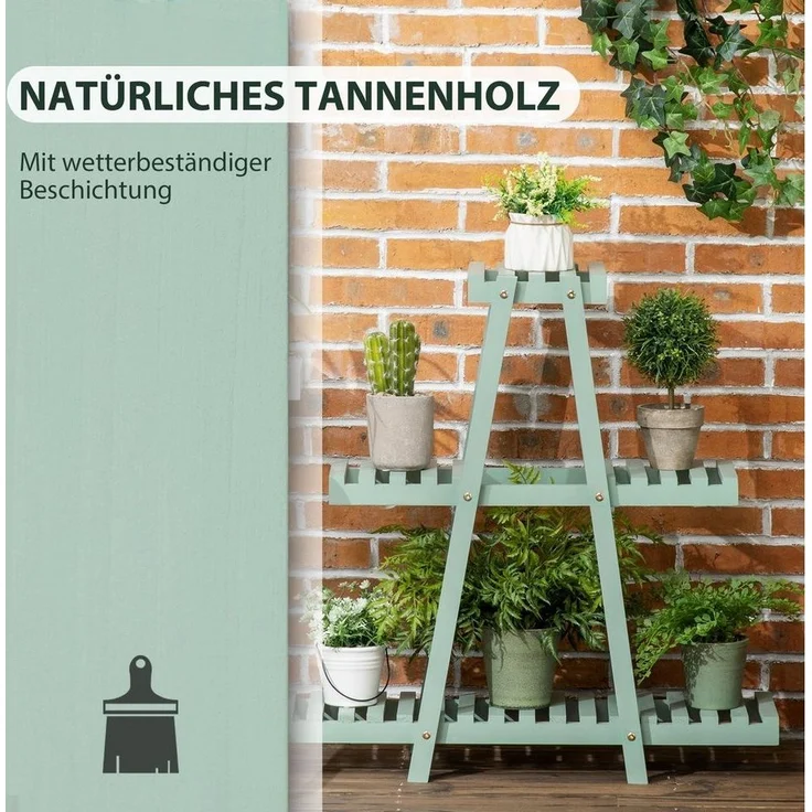 Outsunny Pflanzentreppe Blumenregal mit 3 Ebenen, für 6 Blumentöpfen, wetterbeständig (Pflanzenregal, 1 St, Blumenständer), für Garten, Balkon, Grün – Bild 3