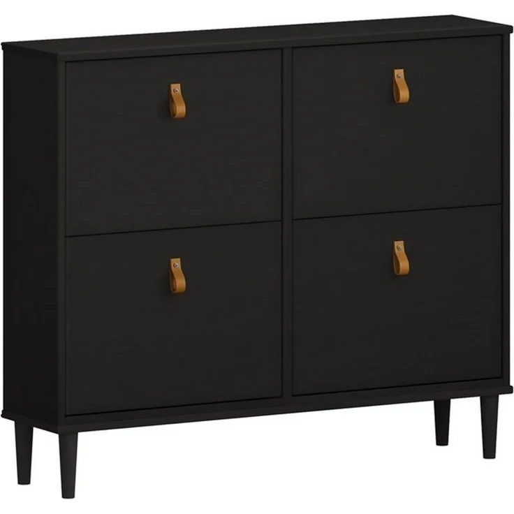 IDIMEX Schuhkommode MIKKA, Schuhkipper 4 Klappen schuhschrank schmal schwarz lackiert Schuhaufbew – Bild 4