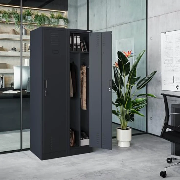 Jan Nowak Spind Schrank, Kleiderschrank, Metallschrank, Schließfachschrank | 2 Abteile mit Kleiderstange, Lüftungsschlitze, Trennwände, 4 Kleiderhaken pro Abteil | 180 cm x 80 cm x 50 cm (Anthrazit) – Bild 11