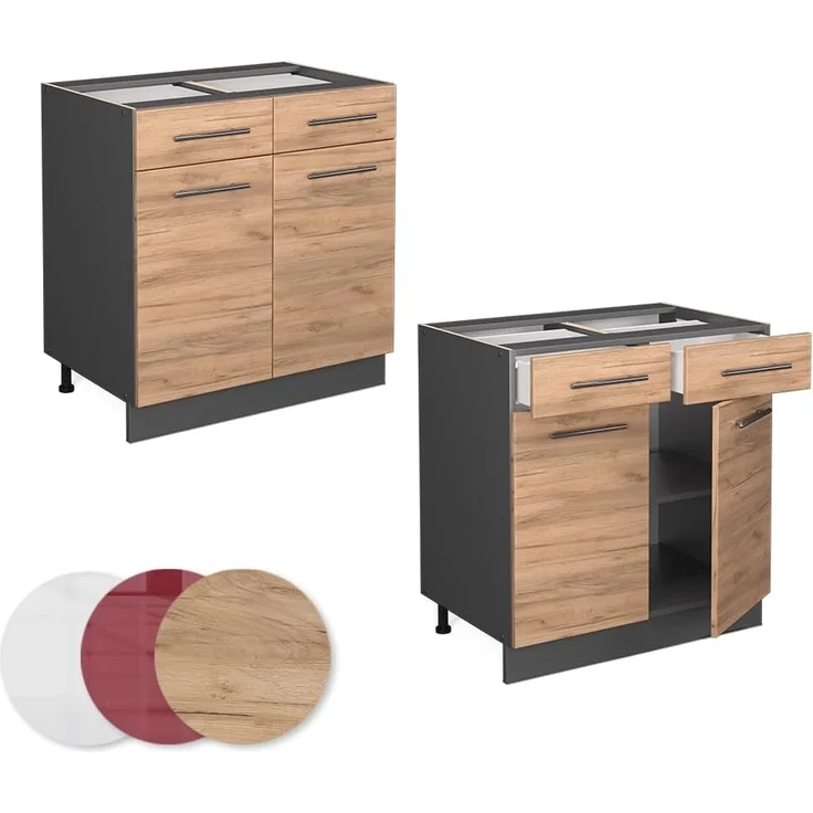Vicco Küchenunterschrank Fame-Line, Goldkraft Eiche/Anthrazit, 80 cm, AP Anthrazit – Bild 7