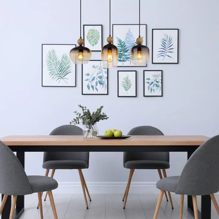 GLOBO LIGHTING Hängeleuchte COMMY, ohne Leuchtmittel, Hängelampe schwarz holzoptik Glas rauchfarben amber klar verlaufend