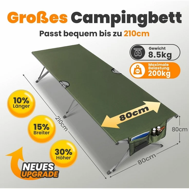 HOMECALL Feldbett Klappbar Campingbett Klappbett karpfenliege XXXL Campingliege (Leicht aufzubauende Schlafbetten für den Außenbereich, 200KG) – Bild 2