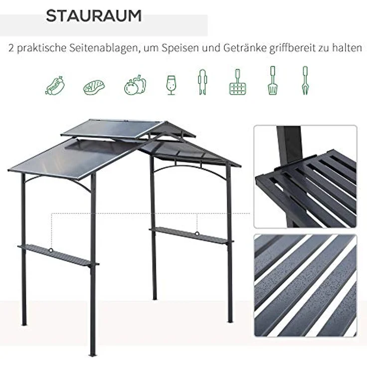 Outsunny Grillpavillon, BBQ-Pavillon mit Flammschutzdach, 2 Ablagen, 2,5 x 1,5m, Stahl, PC, Schwarz+Braun – Bild 5