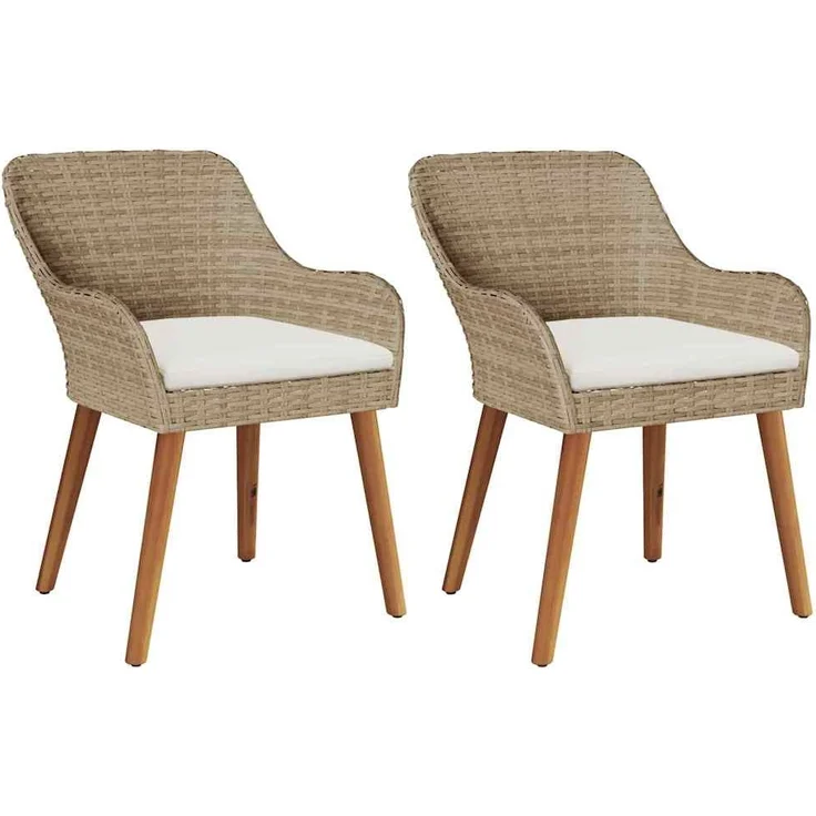 Gartenstuhl EGOS 2er Set Poly-Rattan 62,5x55x82 cm mit Polster Beige | Gartenstuhl Rattan Outdoorstühle Balkonstühle – Bild 2