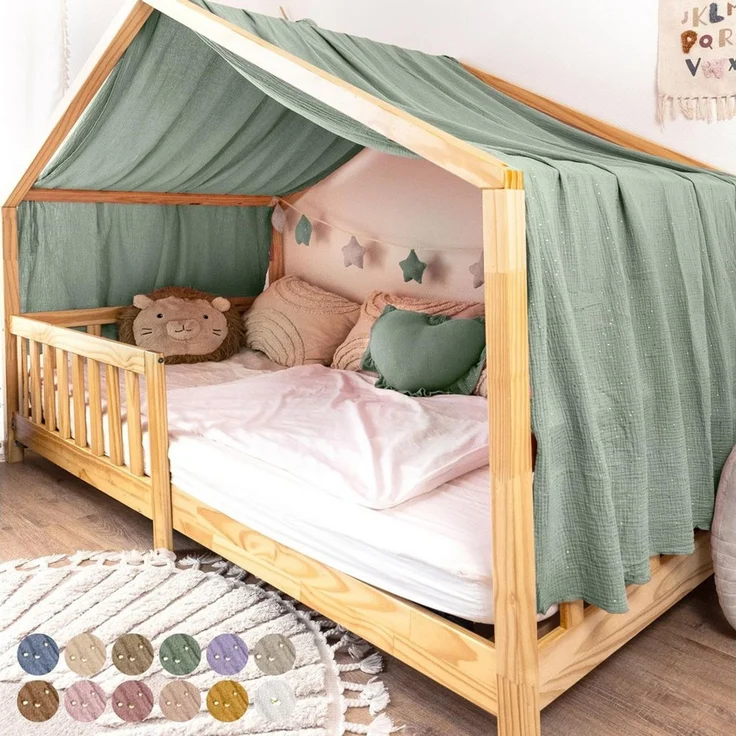 lilimaus Betthimmel Musselin Hausbett Himmel Kinderzimmer Baumwolle mit Gold, Gemütlicher Baldachin aus Baumwolle für traumhafte Kinderzimmer-Deko – Bild 5