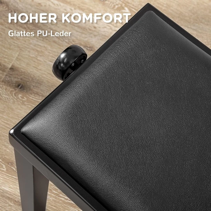 HOMCOM Klavierbank Höhenverstellbare Klavierbank mit Lederkissen (Pianobank, 1-St, Kunstleder Gummiholz), Schwarz 63 x 33 x 45-56 cm – Bild 5