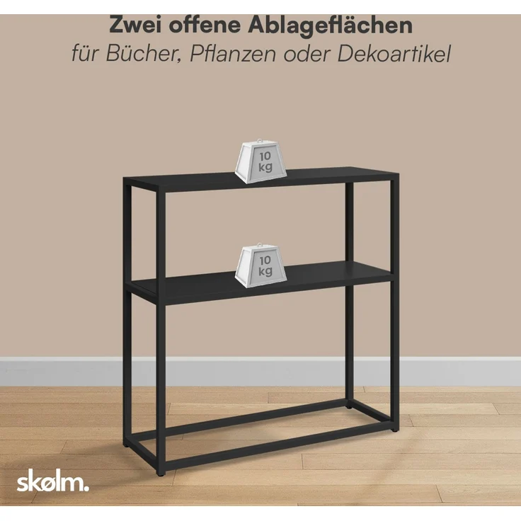 skølm 'Skadi' Konsolentisch mit zwei Ablagen, Metall, schwarz, 80x28x80 cm, Metallregal mit Stauraum – Bild 6