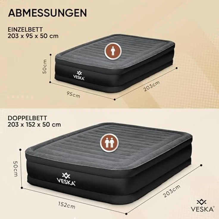 VESKA Luftbett Aufblasbare Matratze Selbstaufblasend Gästebett (mit eingebauter elektrischer Pumpe), für Camping und Heimgebrauch mit Tasche – Bild 8