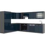 Einbauküche Fame-Line Dunkelblau Hochglanz/Anthrazit 347 x 60 cm , AP Anthrazit Vicco