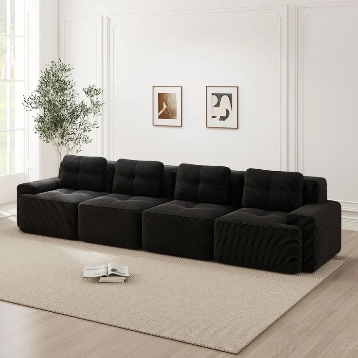 Modulares Sofa aus Cord mit boneless Design, schwarz – Bild 1