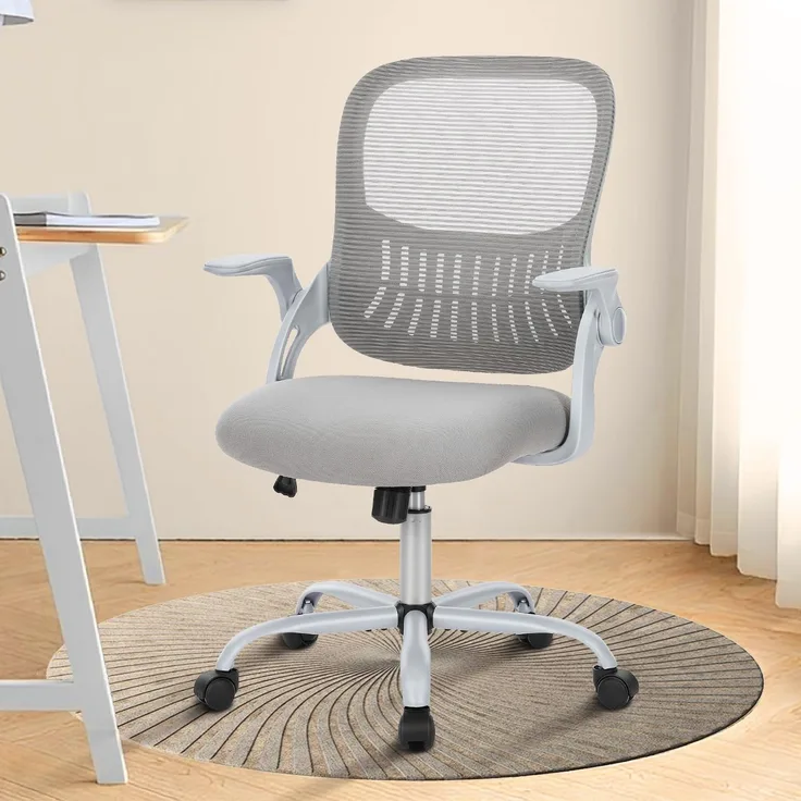 DUMOS Bürostuhl Ergonomisch, Schreibtischstuhl mit Lendenwirbelstütze, Verstellbaren Armlehnen Drehstuhl, Höhenverstellbarer Office Chair, Bürostühle Geeignet für Büro und Schlafzimmer (Grau)