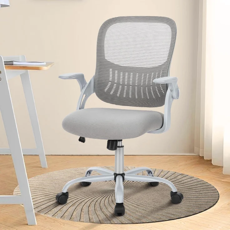 DUMOS Bürostuhl Ergonomisch, Schreibtischstuhl mit Lendenwirbelstütze, Verstellbaren Armlehnen Drehstuhl, Höhenverstellbarer Office Chair, Bürostühle Geeignet für Büro und Schlafzimmer (Grau) – Bild 1