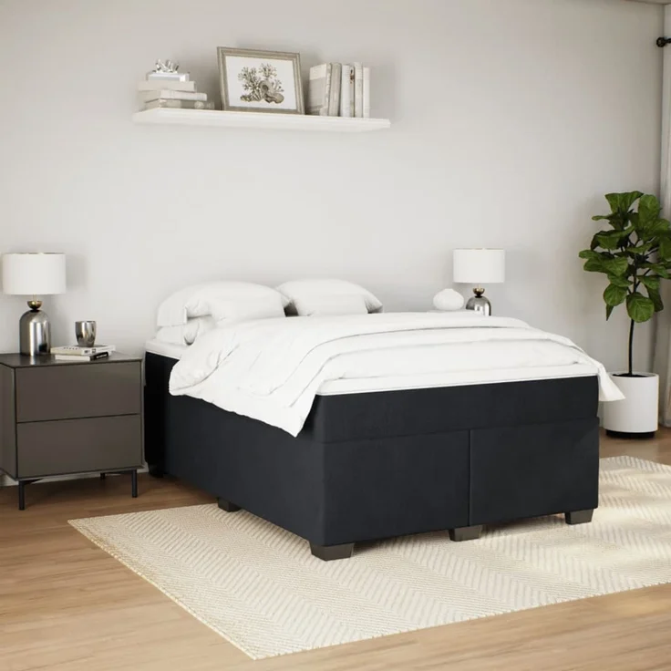 vidaXL Boxspringbett mit Matratze Schwarz 140x190 cm Samt 3285283 – Bild 3