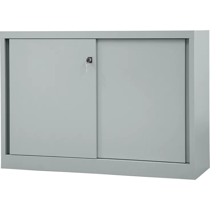 BISLEY ECO Schiebetürenschrank aus Metall abschließbar 2 OH in lichtgrau Aktenschrank Werkzeugschrank Schrank mit Schiebetüren, SD12081S-645