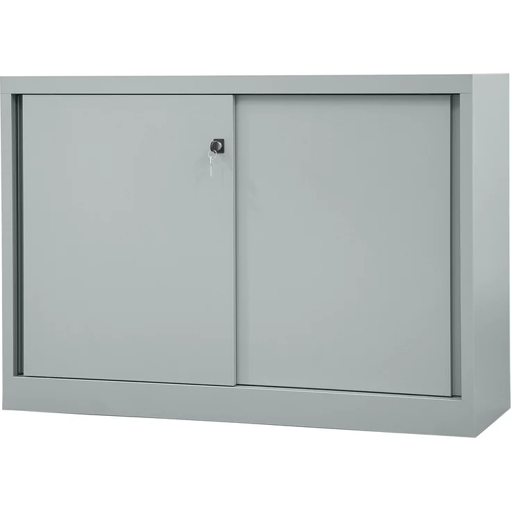 BISLEY ECO Schiebetürenschrank aus Metall abschließbar 2 OH in lichtgrau Aktenschrank Werkzeugschrank Schrank mit Schiebetüren, SD12081S-645 – Bild 1