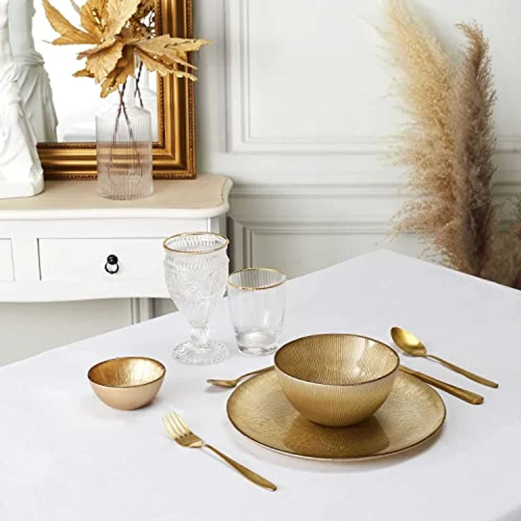 HOME DECO FACTORY, KA6136, Gold Glass Plate 27 cm - Elegant and Durable Design, Ideal for Dinners and Special Occasions, Easy to Clean, Perfect as a Gift - Gold – Bild 4