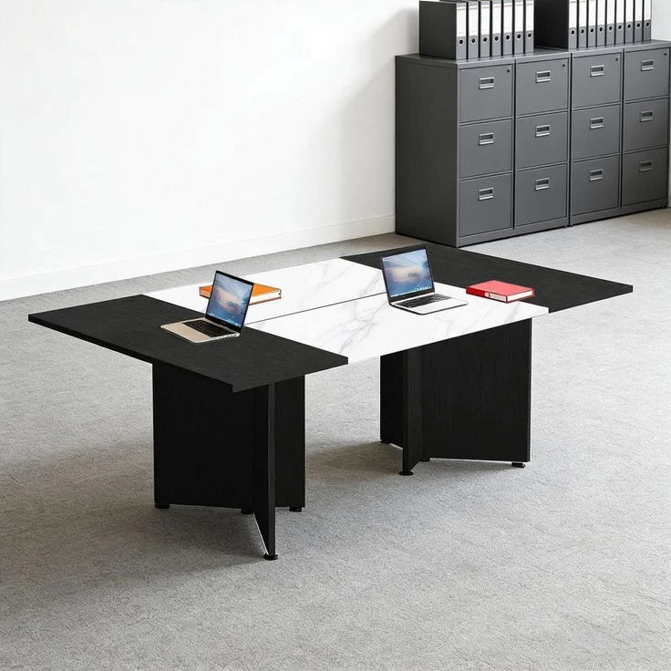 Konferenztisch 240 x 120 x 74 cm (120x2 cm) Black + White Textured – Bild 1