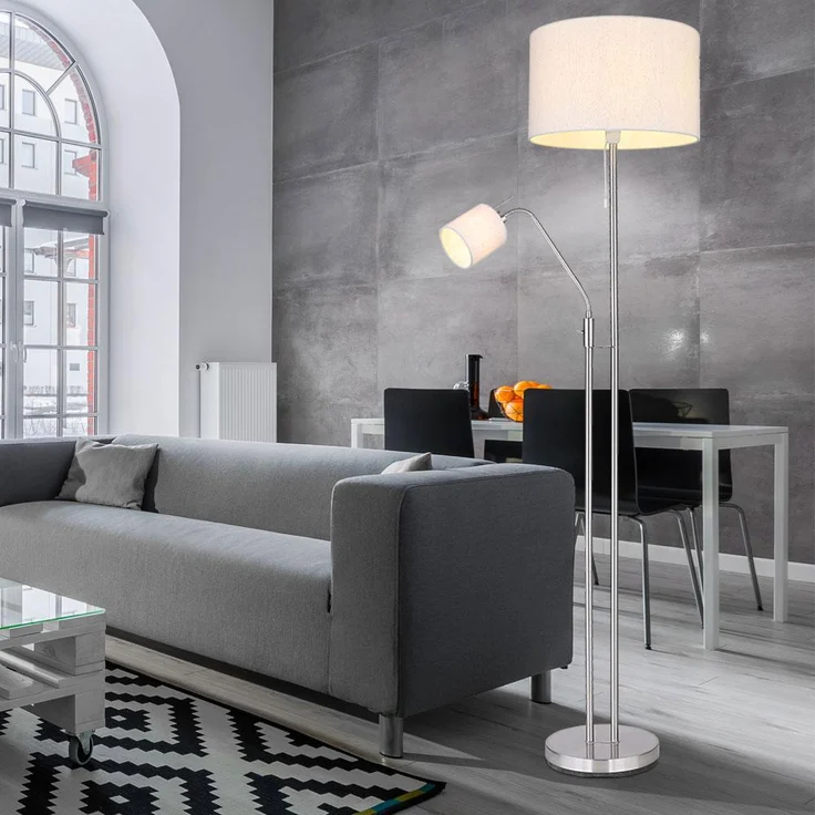 Stehlampe, flexible Leseleuchte, Textil sandfarben, H 175 cm – Bild 6