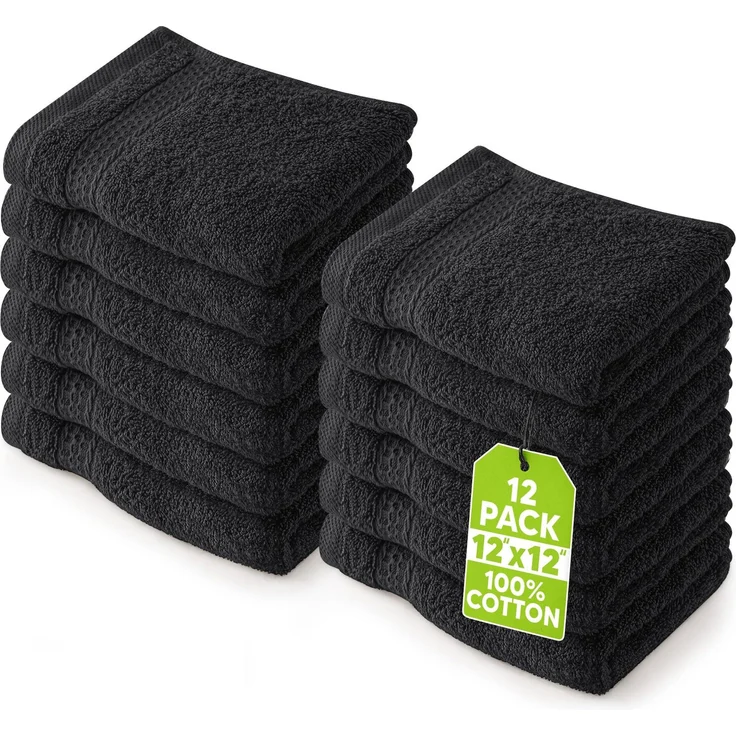 Utopia Towels 12er Pack Seiftücher 30x30 cm, Schwarz | Aufhängeschlaufen, OEKO TEX, Hergestellt in Green, 100% Baumwolle, Weich und saugfähig