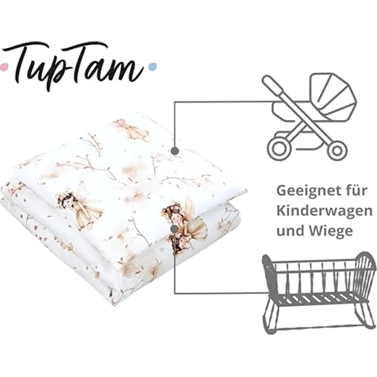 TupTam Babybettwäsche Baby Wiegenset 4-teilig Bettwäsche-Set: Bettdecke Bezug Kopfkissen – Bild 4