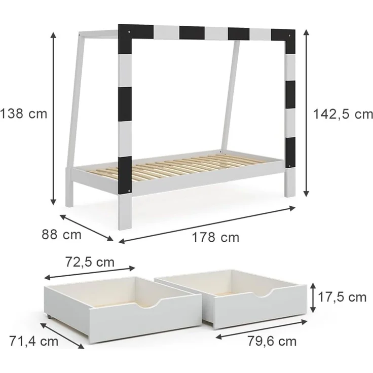 Kinderbett Football goal Weiß 80x160 cm mit Schublade Vitalispa – Bild 3