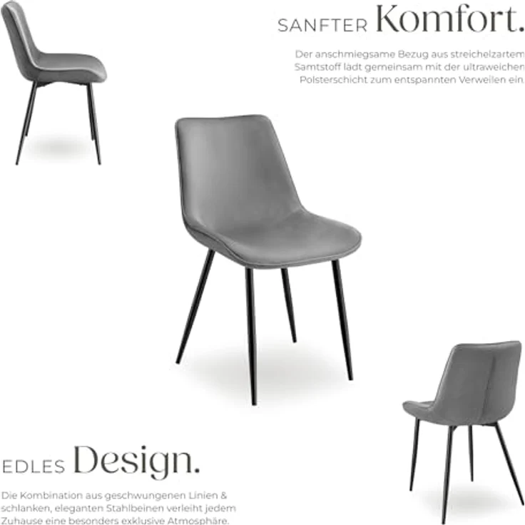 tectake Esszimmerstuhl Set Stuhl (2er Set, 2 St), gepolstert, in Samtoptik – Bild 6