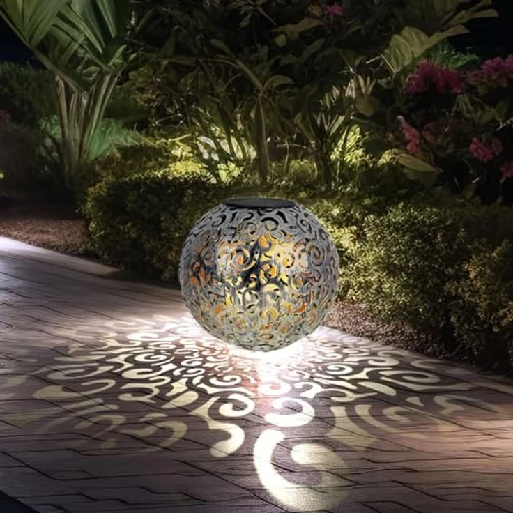 2x LED Solarleuchten, Dekorgeflecht-Kugel, Höhe 54 cm – Bild 3
