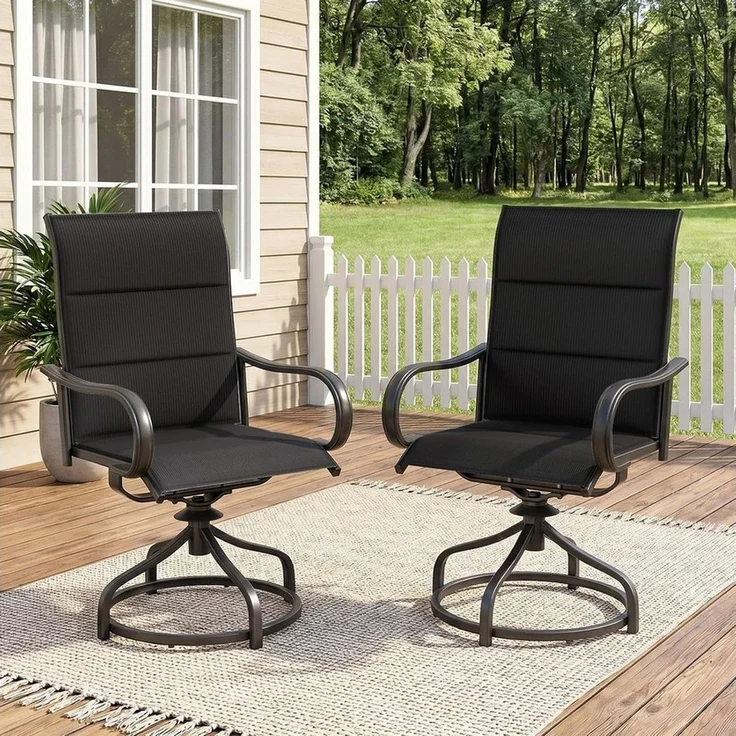 TLGREEN Gartenstuhl hochlehner 2er Set,360° drehbar, Drehstühle Wetterfeste, (Gesteppte Rückenlehne & Sitzfläche, bis 150 kg belastbar, 2 St), Für Terrasse Garten Balkon – Bild 1