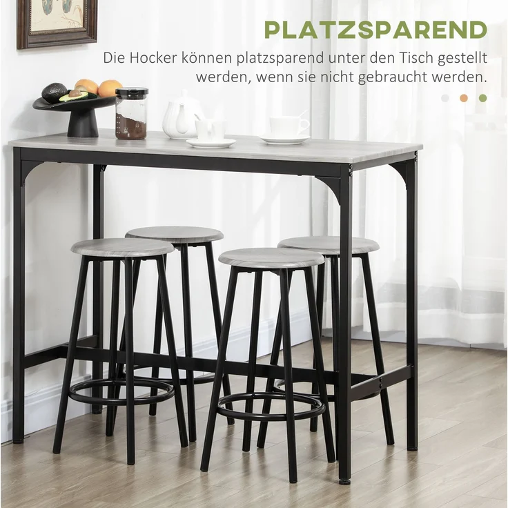 Bartisch-Set, 5-teilig mit 4 Barhockern, 110x50x89,5 cm, Grau – Bild 8