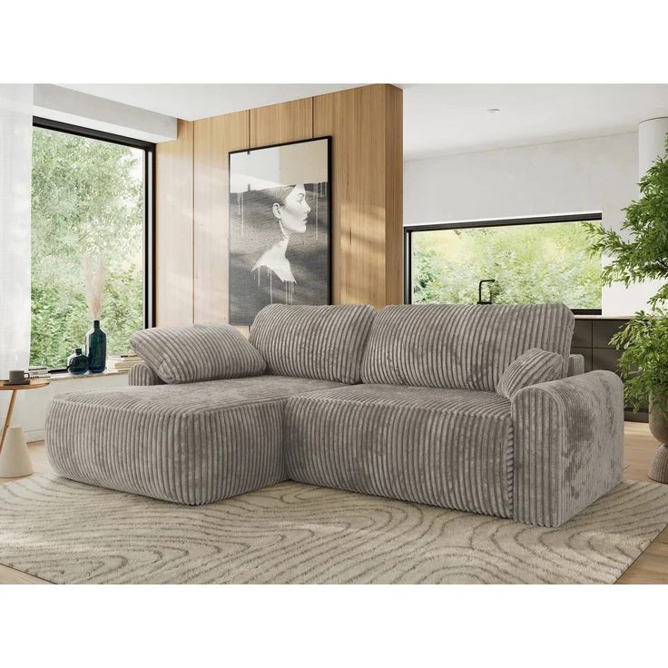 Ecksofa, L-förmiges, lose Kissen, DL-Schlaffunktion, (H 100 x T 187 x B 273 cm) - CUBO L - Cord Grau - linke Seite – Bild 1
