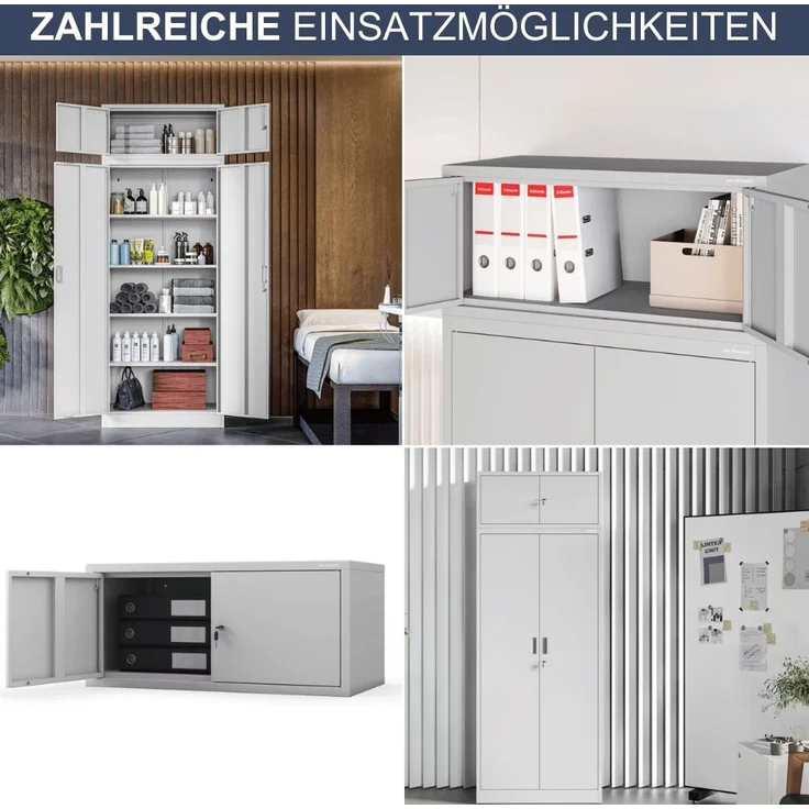 Schrankerweiterung Aktenschrank mit 2 Flügeltüren | Zusatzschrank für Büroschrank Extraschrank Stahl Mehrzweckschrank klein Werkstatt, 38x80x40cm Grau – Bild 6
