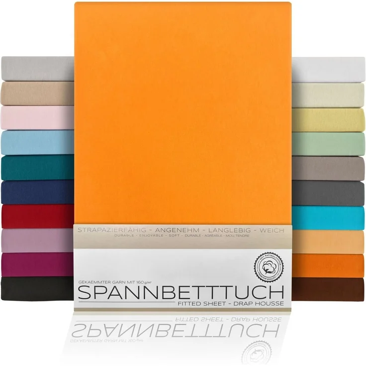 Beautex Spannbettlaken, Gummizug: rundum, (1 Stück), gekämmte Baumwolle Premium Jersey, 160g/m², Orange, Standard - 90 x 200 x 30 cm – Bild 5