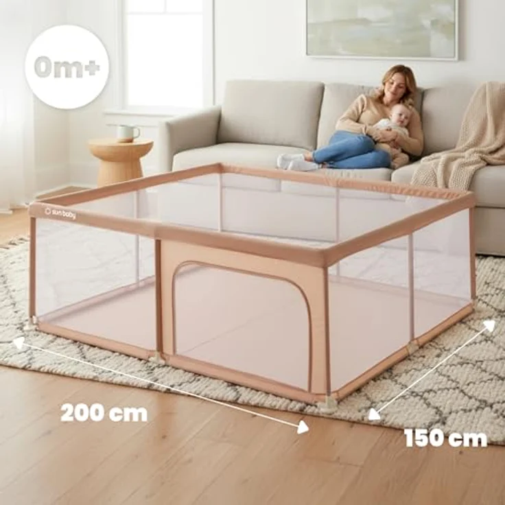 sun baby Laufstall 150x200 cm 0-2 Jahre Lachs, Polyester, Netzwände, Eingang mit Reißverschluss, rutschfeste Füße, Tragetasche im Set, Metallrahmen – Bild 3