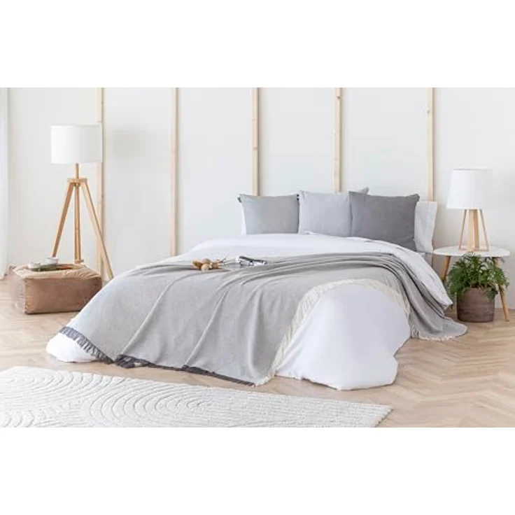Todocama Mehrzweck-Tagesdecke, Tagesdecke, Überwurf für Bett, Sofaüberwurf, Jarapas, einfarbig (230x260 cm, dunkelgrau). – Bild 8